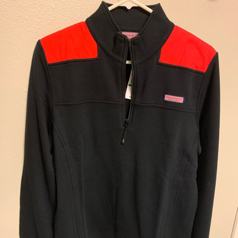 Vineyard Vines Black and Red Zip Up Sweater